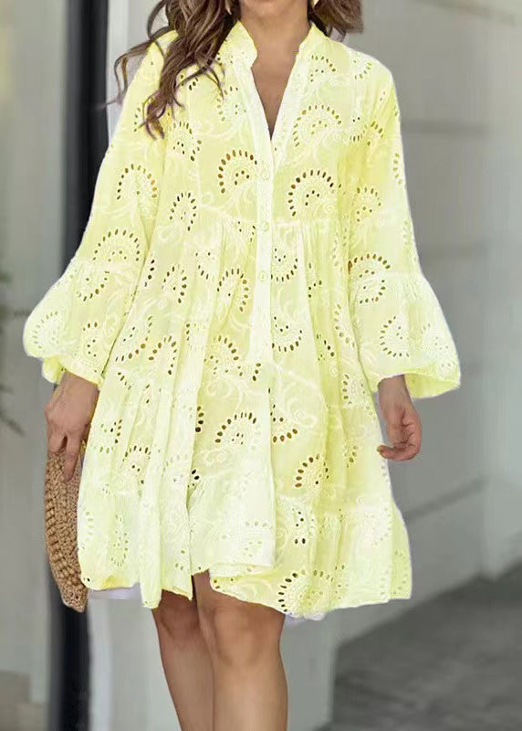 Pink Oversized Hollow Out Cotton Sun Dress Summer