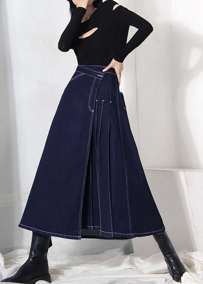 Denim Blue Zippered Asymmetrical Design Summer Skirt