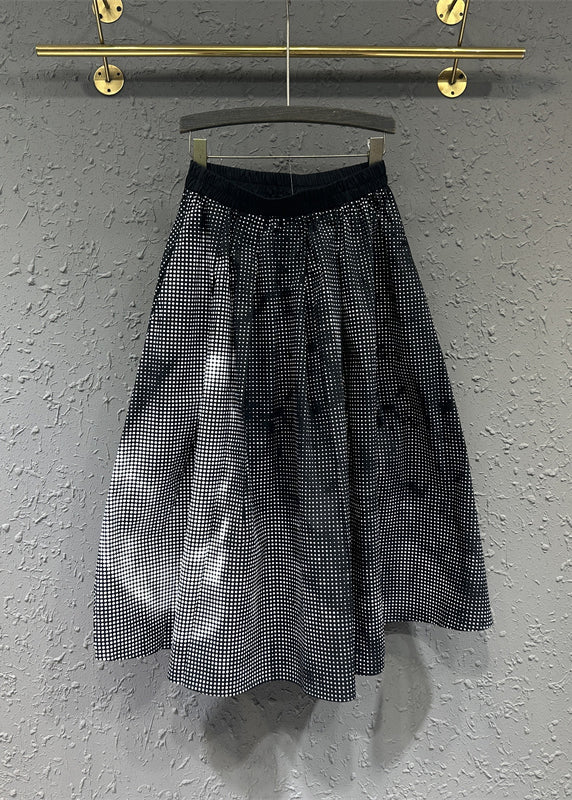 Colorblock Wrinkled Pockets Patchwork Cotton a Line Skirts Fall