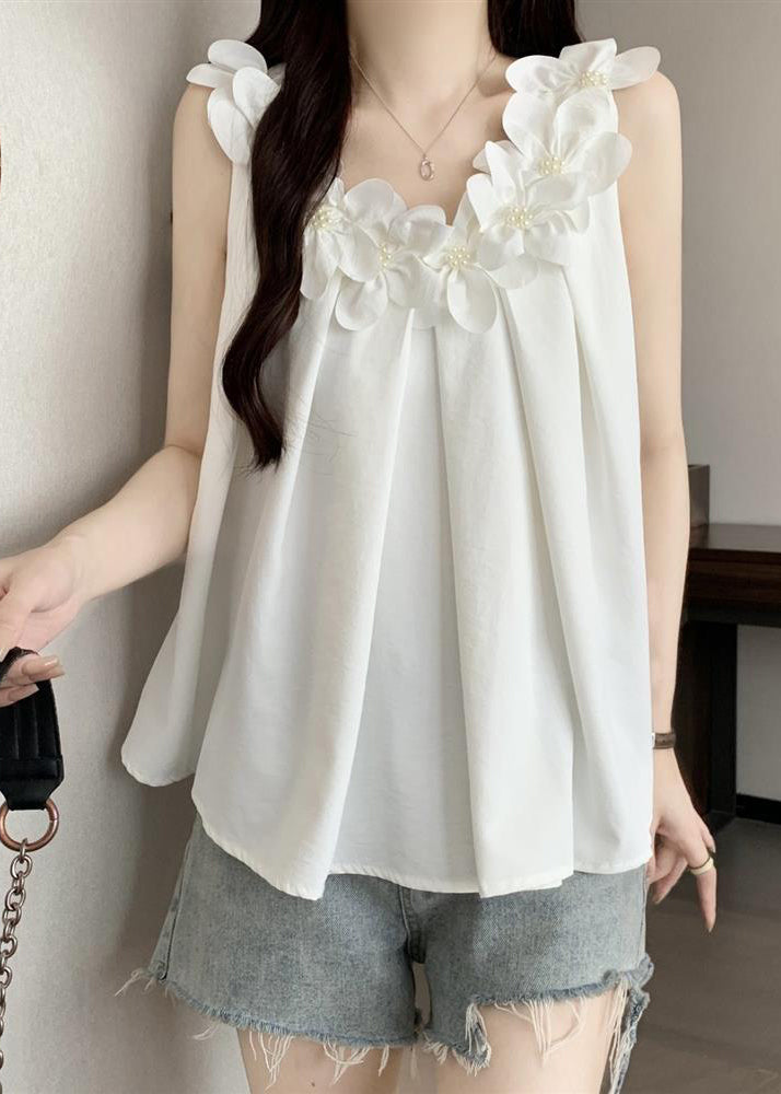 French White Oversized Cotton Vests Summer