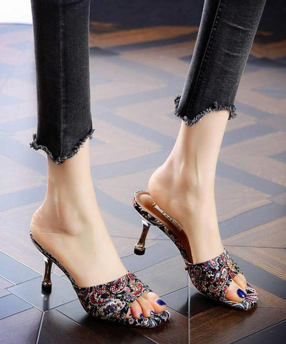 Peep Toe Stiletto Green Zircon High Heel Slippers