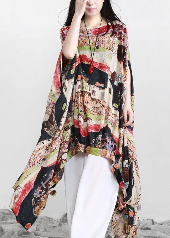 Natural O Neck Asymmetric Cotton Top