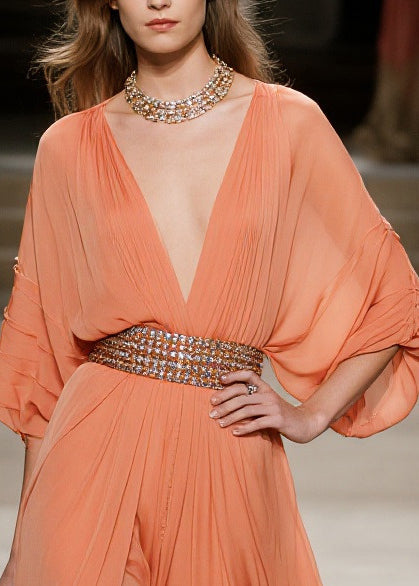 Orange Exra Large Hem Side Open Tulle Maxi Dress Summer