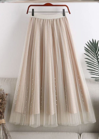 Unique Pink Nail Bead Patchwork Tulle a Line Skirts Spring