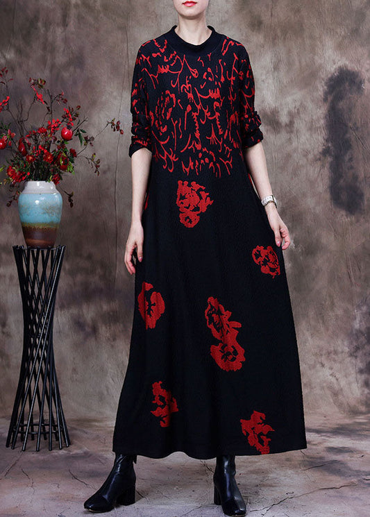 Classy Black Print Slim Fit Cotton Holiday Dress Spring