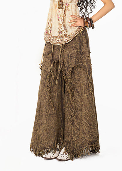 Coffee High Waist Tassel Wide Leg Pants Summer