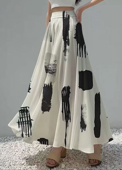 Stylish White Print Chiffon Skirts Exra Large Hem Summer