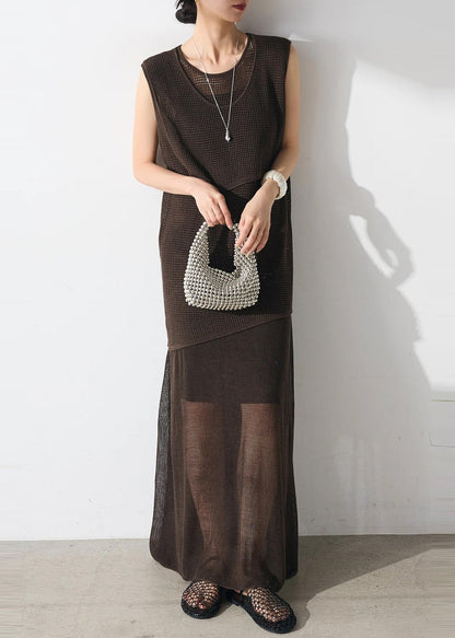 Chocolate Asymmetrical Tulle Two Piece Set Clothing Summer