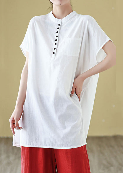White Button Cotton Summer T Shirt O Neck
