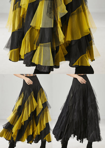 Yellow Ruffled Patchwork Tulle Skirts Spring