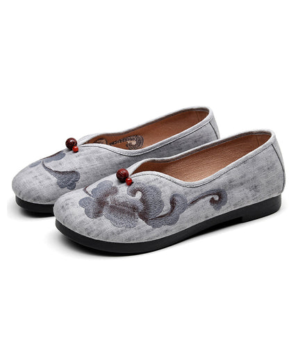 Grey Flats Comfy Cotton Fabric Embroideried Flat Feet Shoes