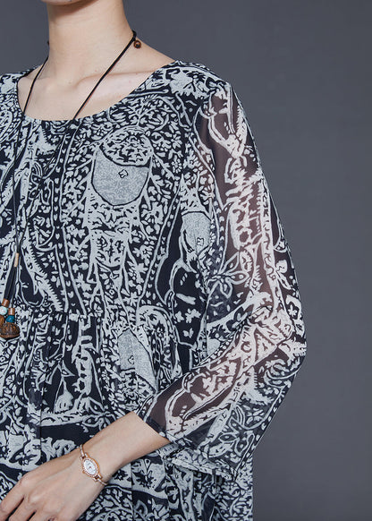 Grey Oversized Print Chiffon Dress Summer