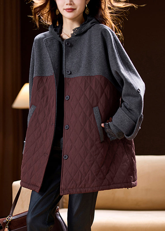 Colorblock Pockets Patchwork Hooded Coats Spring