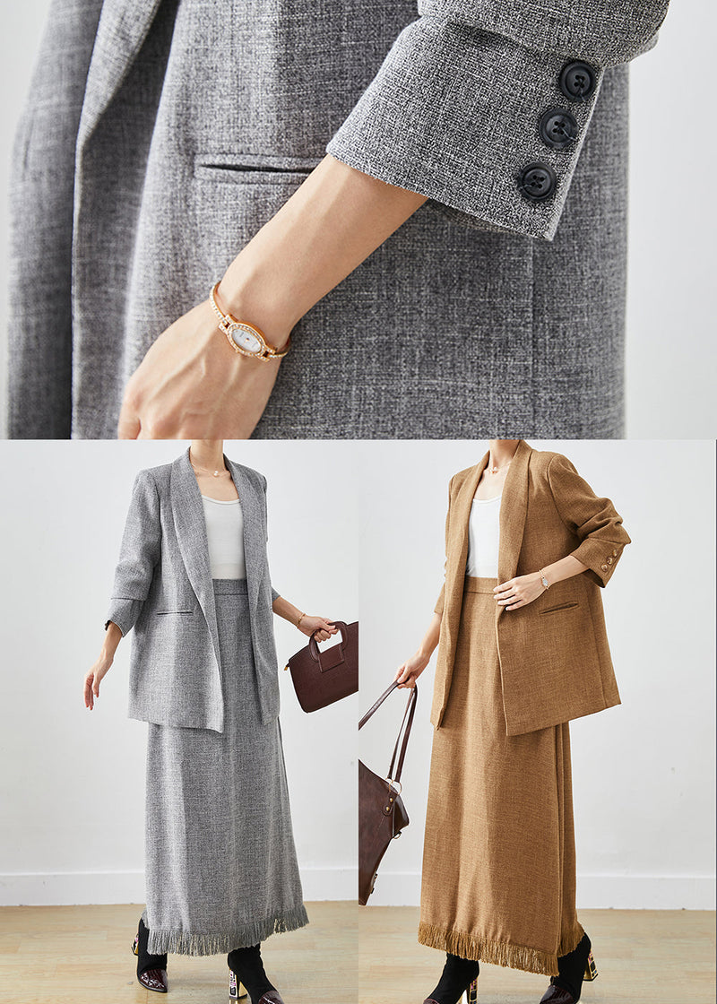 Grey Tasseled Linen Sets 2 Pieces Winter