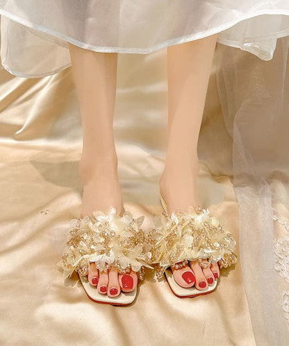 Apricot Crystal Comfortable Splicing Slide Sandals
