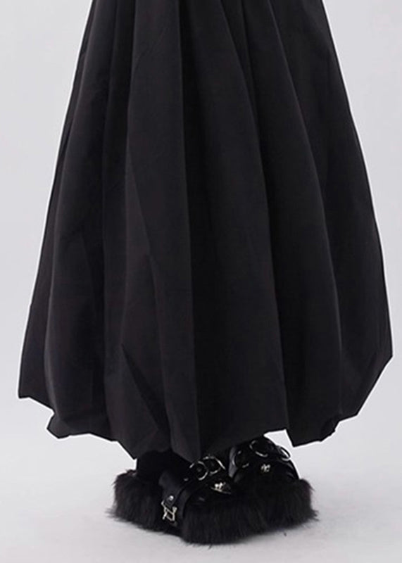 Natural Black Pockets High Waist a Line Skirts Summer