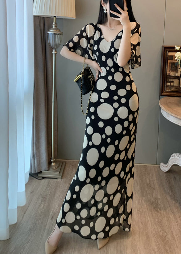 Black Print Chiffon Vacation Dresses Summer