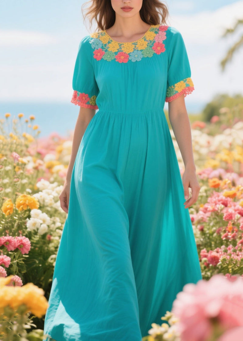 Green Exra Large Hem Patchwork Lace Dresses Summer