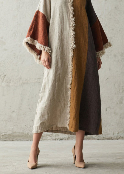 Colorblock Tassel Patchwork Cotton Dresses Fall