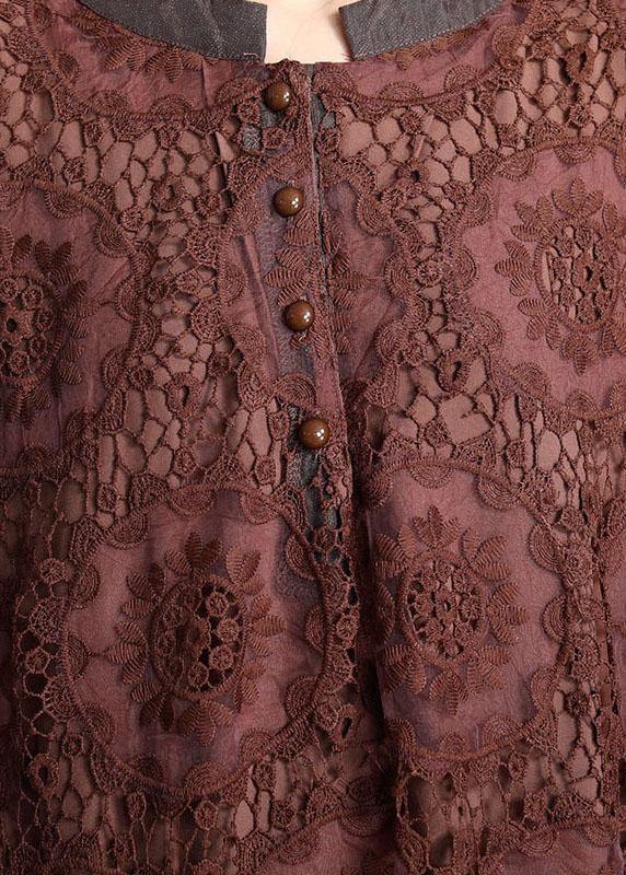 Diy Chocolate Embroideried Pockets Lace Button Summer Dresses