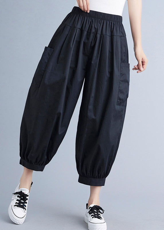 Black Pockets Harem Pants Spring