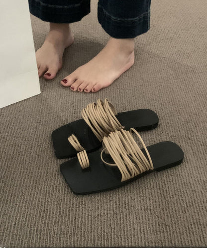 Soft Splicing Khaki Slide Sandals Peep Toe