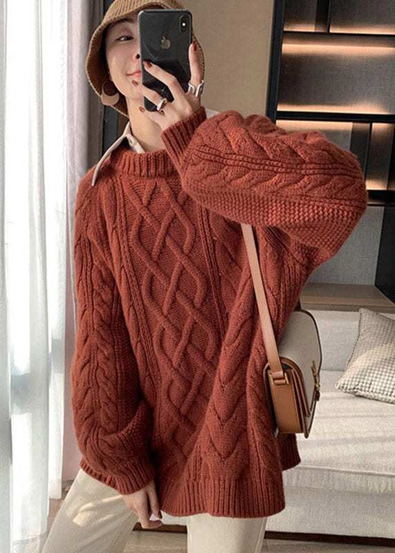 Purple O-neck Cozy Thick Cable Knit Sweater Winter