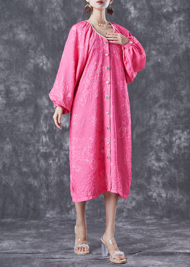 Rose Oversized Jacquard Cotton Maxi Dress Lantern Sleeve