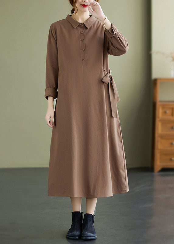 Khaki Peter Pan Collar Button Dress Spring