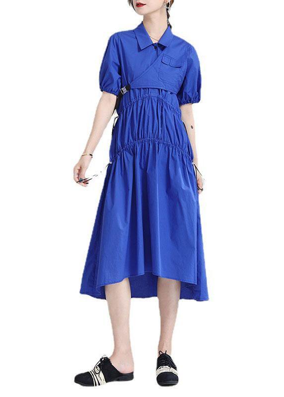 Blue Peter Pan Collar Asymmetrical Design Summer Party Dresses