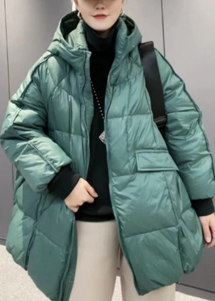 Orange Hooded Zippered Patchwork Duck Down Coat Long Sleeve