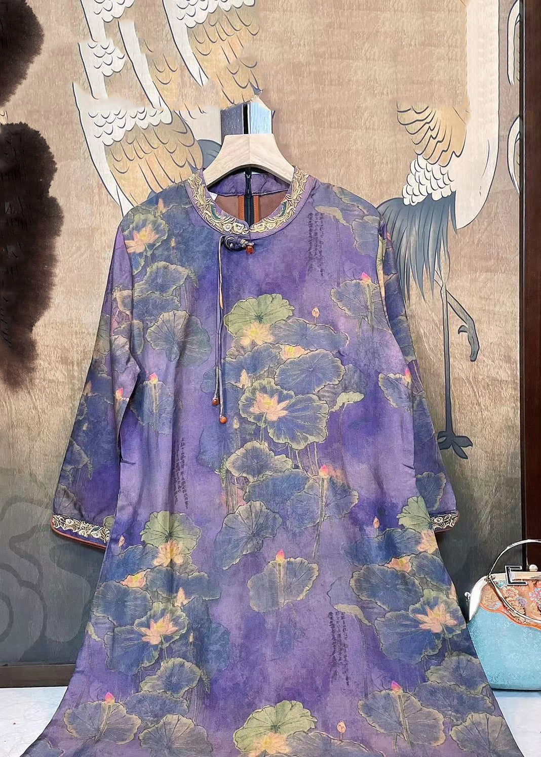 Purple Tasseled Embroideried Patchwork Silk Dresses Fall