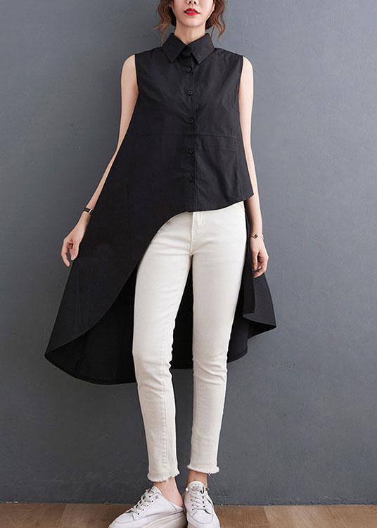 Simple Black Asymmetrical Design Low High Design Summer Blouses