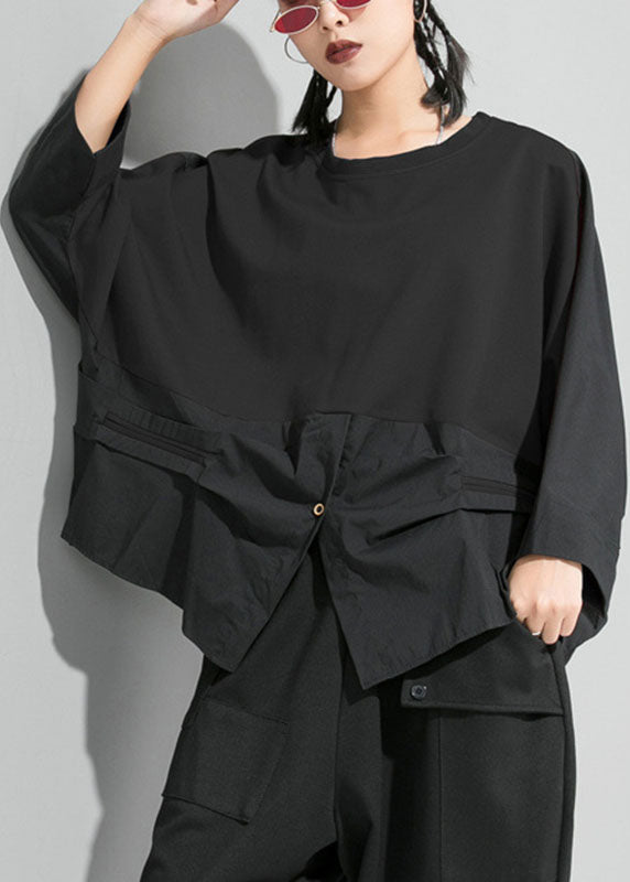 Classy Mulberry O-neck Patchwork Asymmetrical Design Fall Long Sleeve Blouse Top