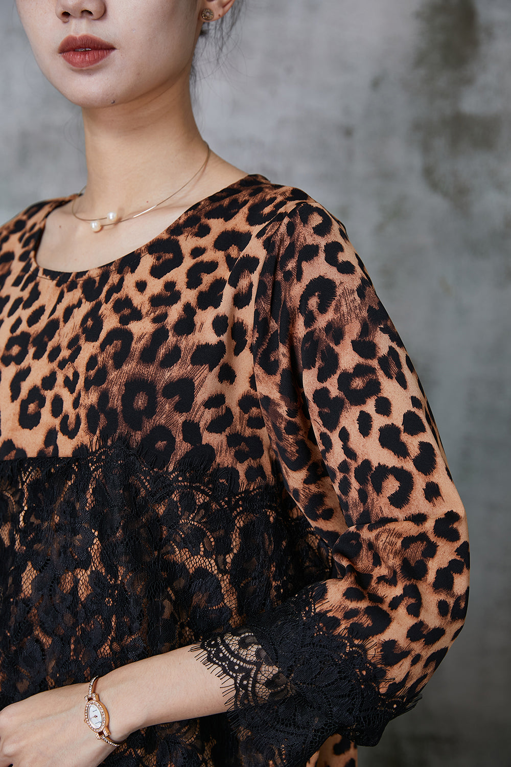 Leopard Patchwork Lace Chiffon Mini Dress Summer