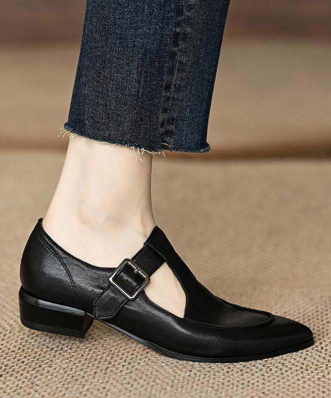 Brown Sheepskin Splicing Buckle Strap Flats Shoes