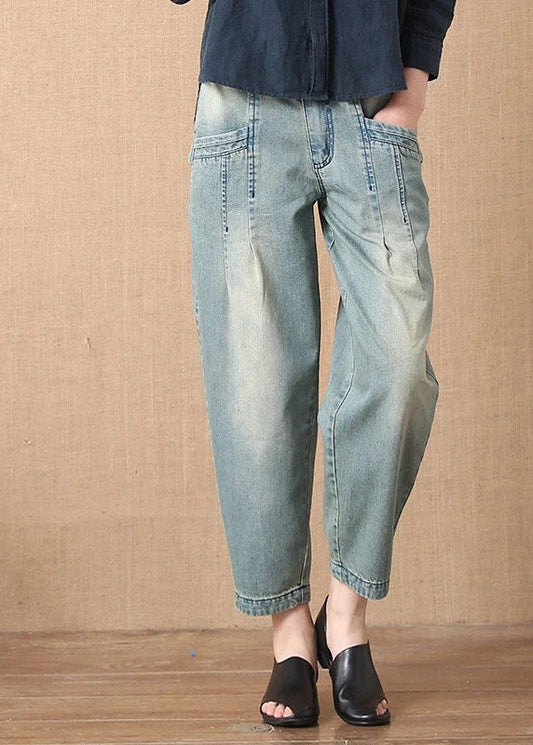 Light Blue Button Pockets Harem Fall Denim Pants