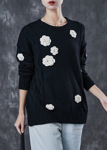 Classy Black Thick Stereoscopic Knit Sweaters Spring