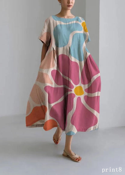 Flower Print11 Cotton Dresses Pockets Patchwork Spring