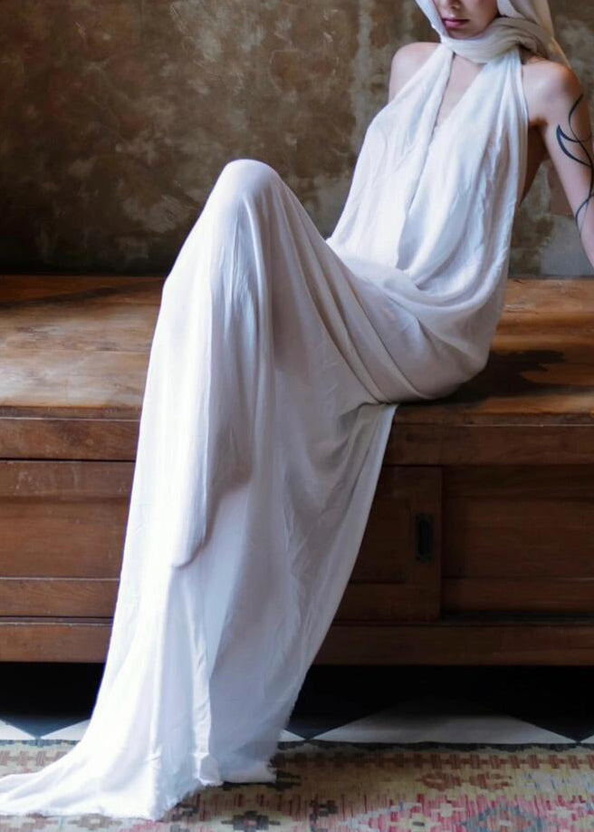 White V Neck Maxi Beach Dresses Summer
