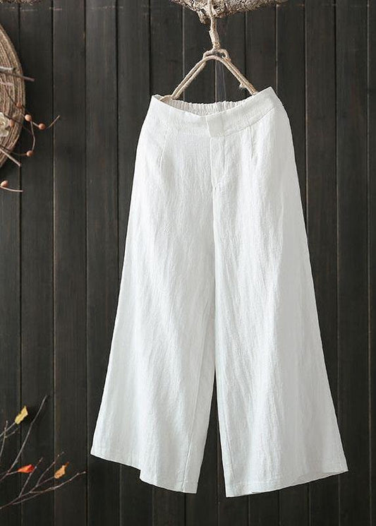 High Elastic Waist Loose Cotton Wide Leg Pants With Pockets