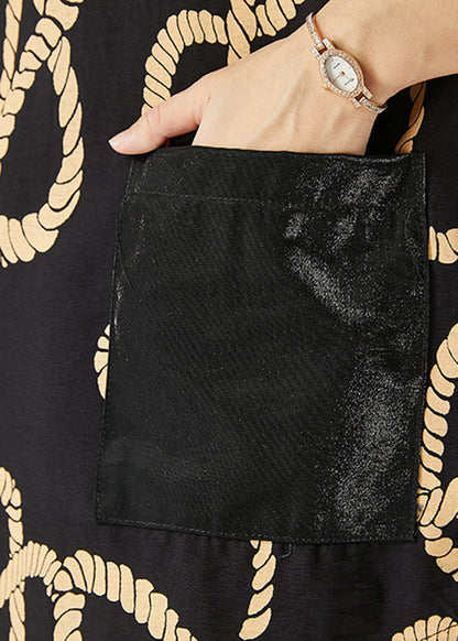 Black Print Pockets Cotton Shirts Half Sleeve
