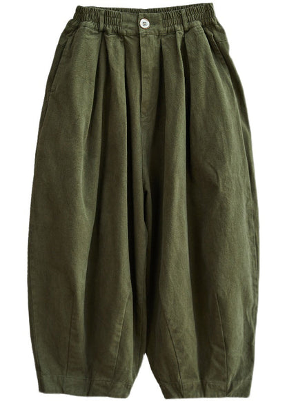 Army Green Pockets Wide Leg Pants Spring