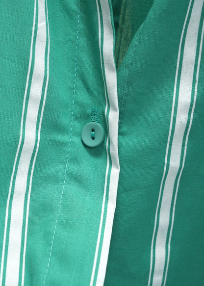 Green Peter Pan Collar Striped Button Cotton Shirt Fall