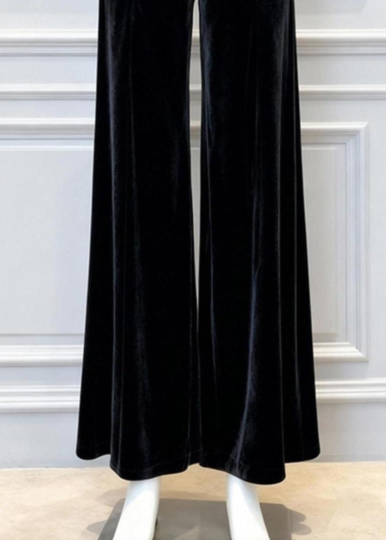 New Black High Waist Silk Velvet Wide Leg Pants Winter