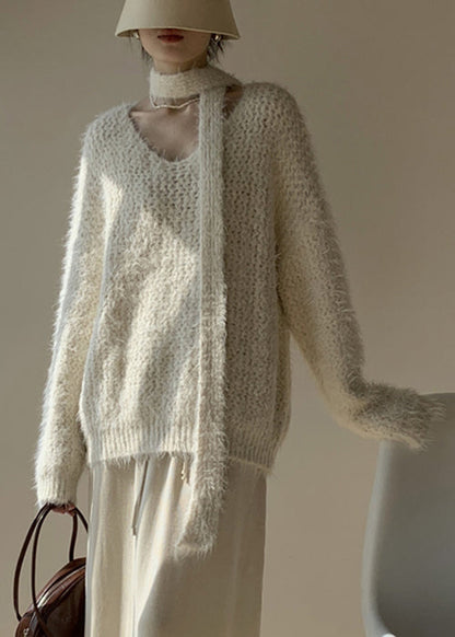 Apricot Cozy Cotton Knit Winter Sweater V Neck