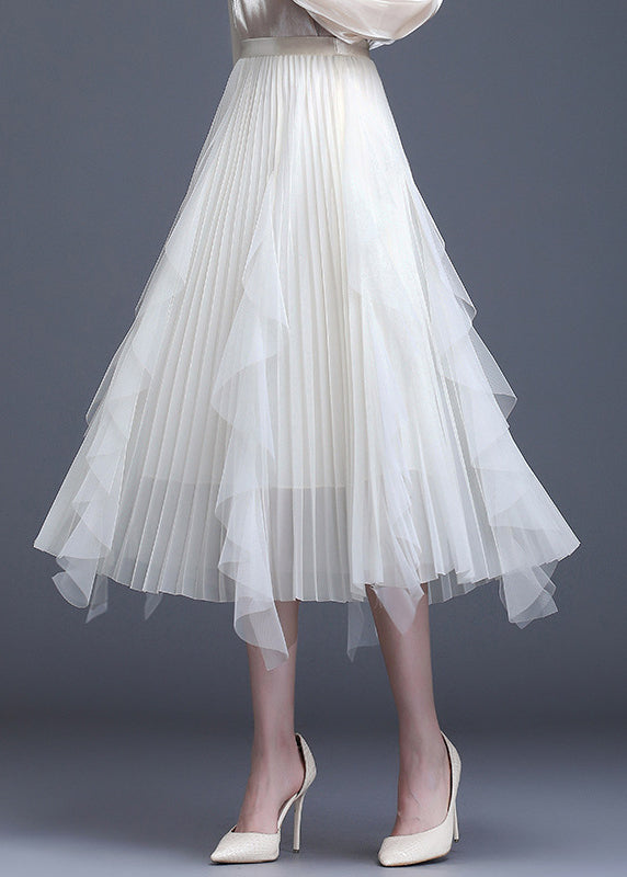 White Patchwork Tulle a Line Fall Skirt