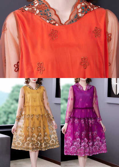 Yellow Ruffled Tulle Vacation Hooded Tulle Long Dresses Spring