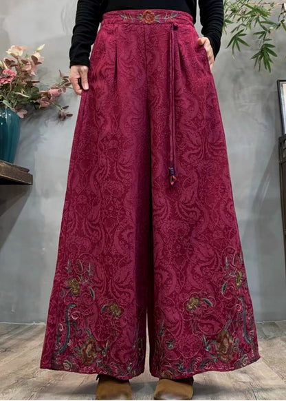Style Mulberry Embroidered Jacquard Warm Fleece Pants Winter