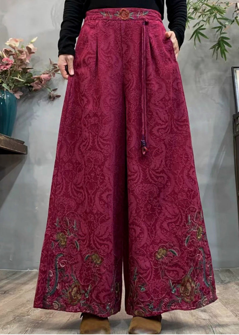 Style Mulberry Embroidered Jacquard Warm Fleece Pants Winter